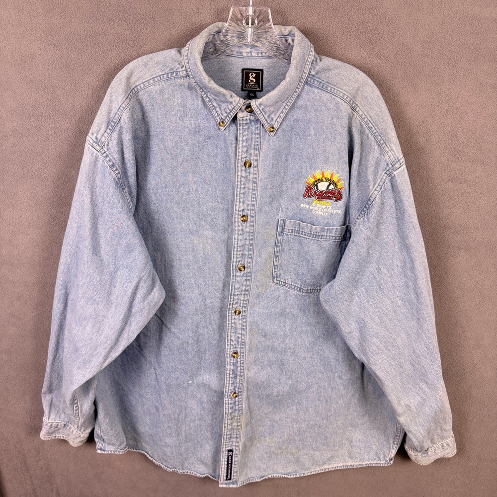 VTG Y2K Atlanta Braves Disney Sports Complex Denim Shirt Mens XXL Baseball 2003